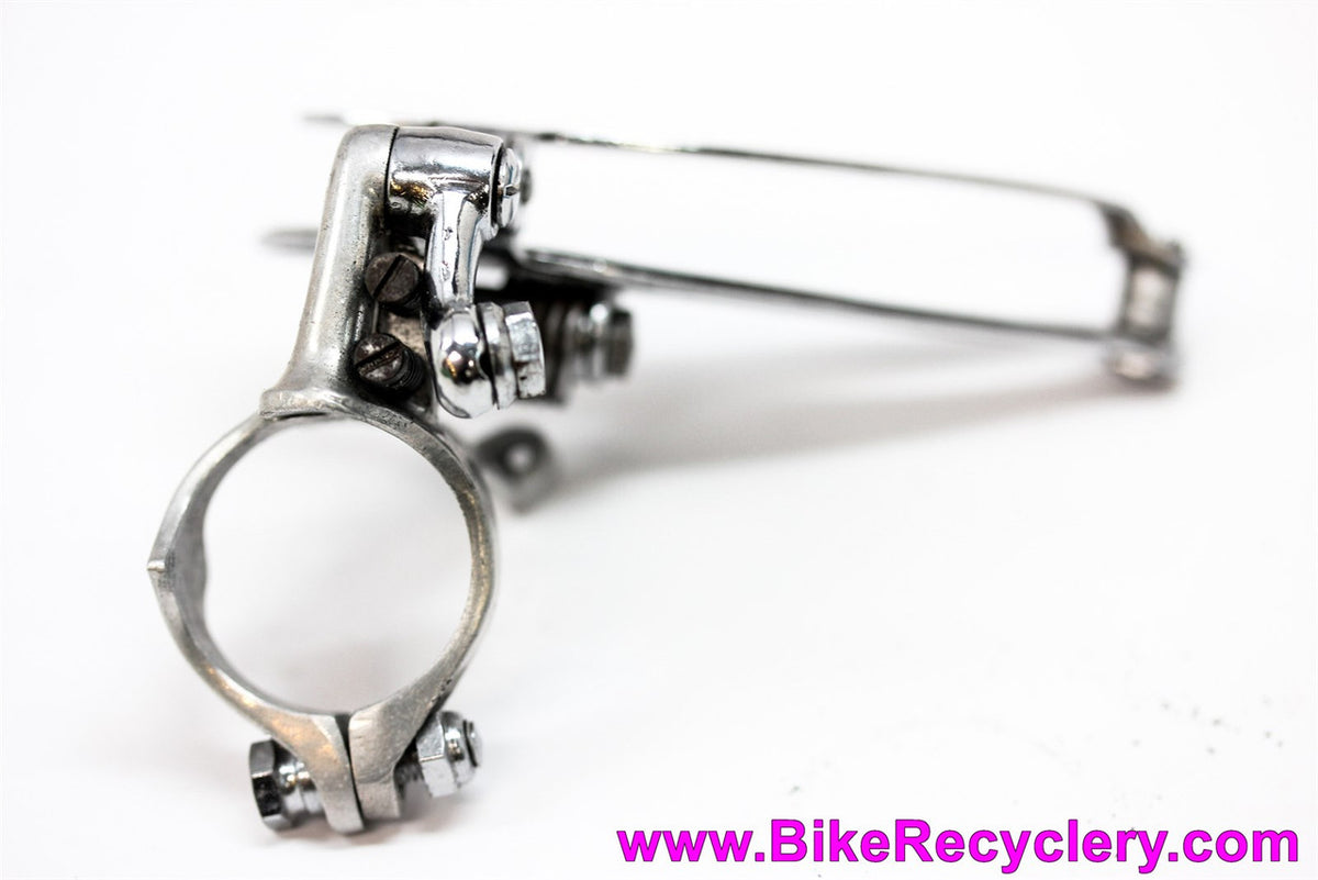 Early Campagnolo Record Front Derailleur: 1st Year! 1052/1 - Flat Head Pivots - No Slot Cable Stop Chrome Bronze Steel Arm (NEAR MINT++)