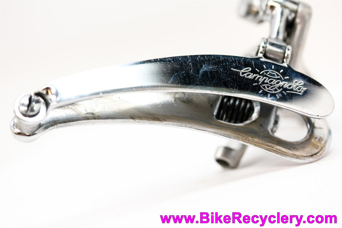 Early Campagnolo Record Front Derailleur: 1st Year! 1052/1 - Flat Head Pivots - No Slot Cable Stop Chrome Bronze Steel Arm (NEAR MINT++)