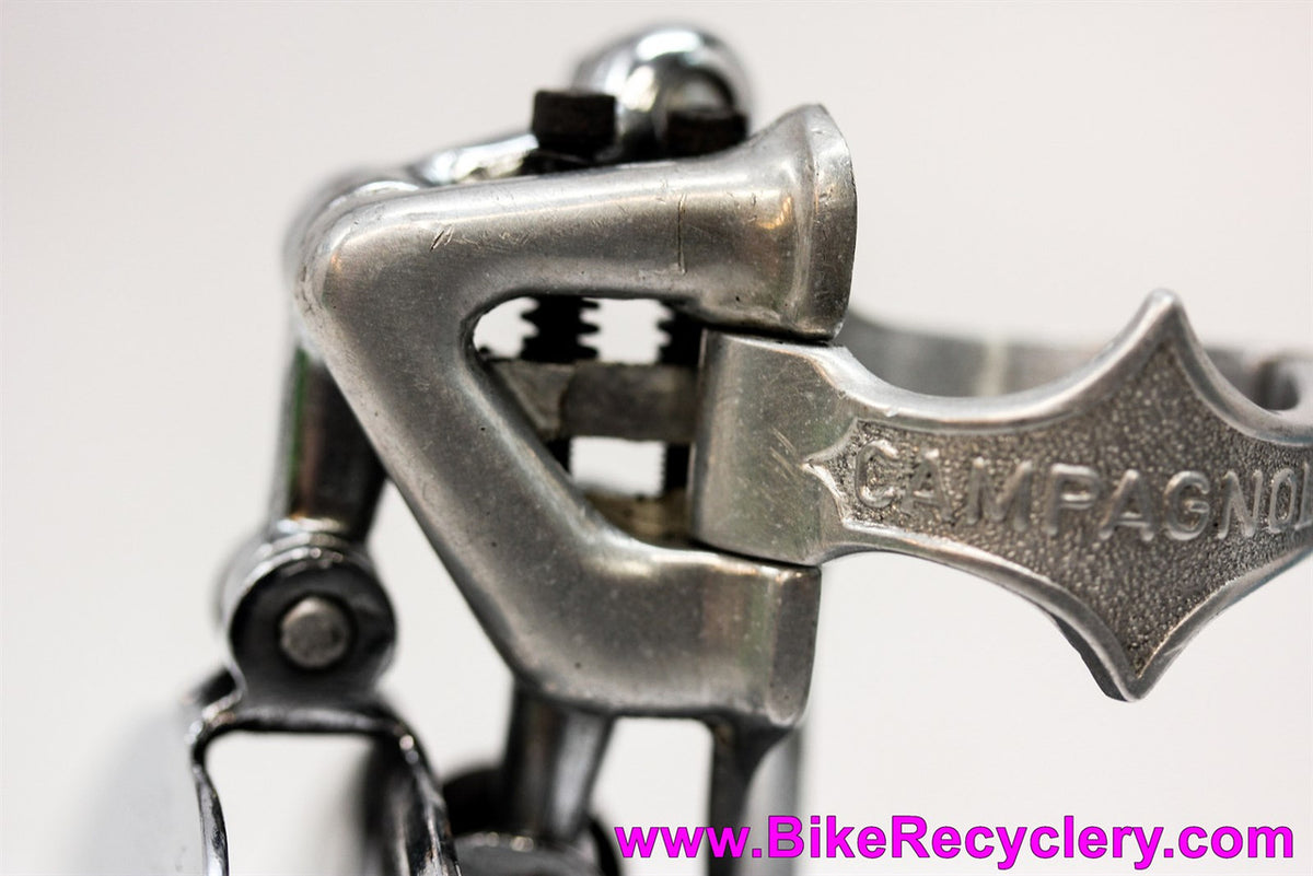 Early Campagnolo Record Front Derailleur: 1st Year! 1052/1 - Flat Head Pivots - No Slot Cable Stop Chrome Bronze Steel Arm (NEAR MINT++)