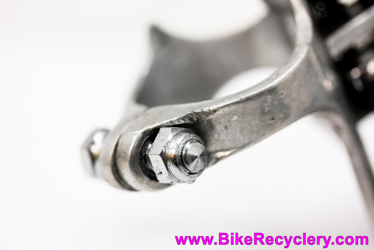 Early Campagnolo Record Front Derailleur: 1st Year! 1052/1 - Flat Head Pivots - No Slot Cable Stop Chrome Bronze Steel Arm (NEAR MINT++)
