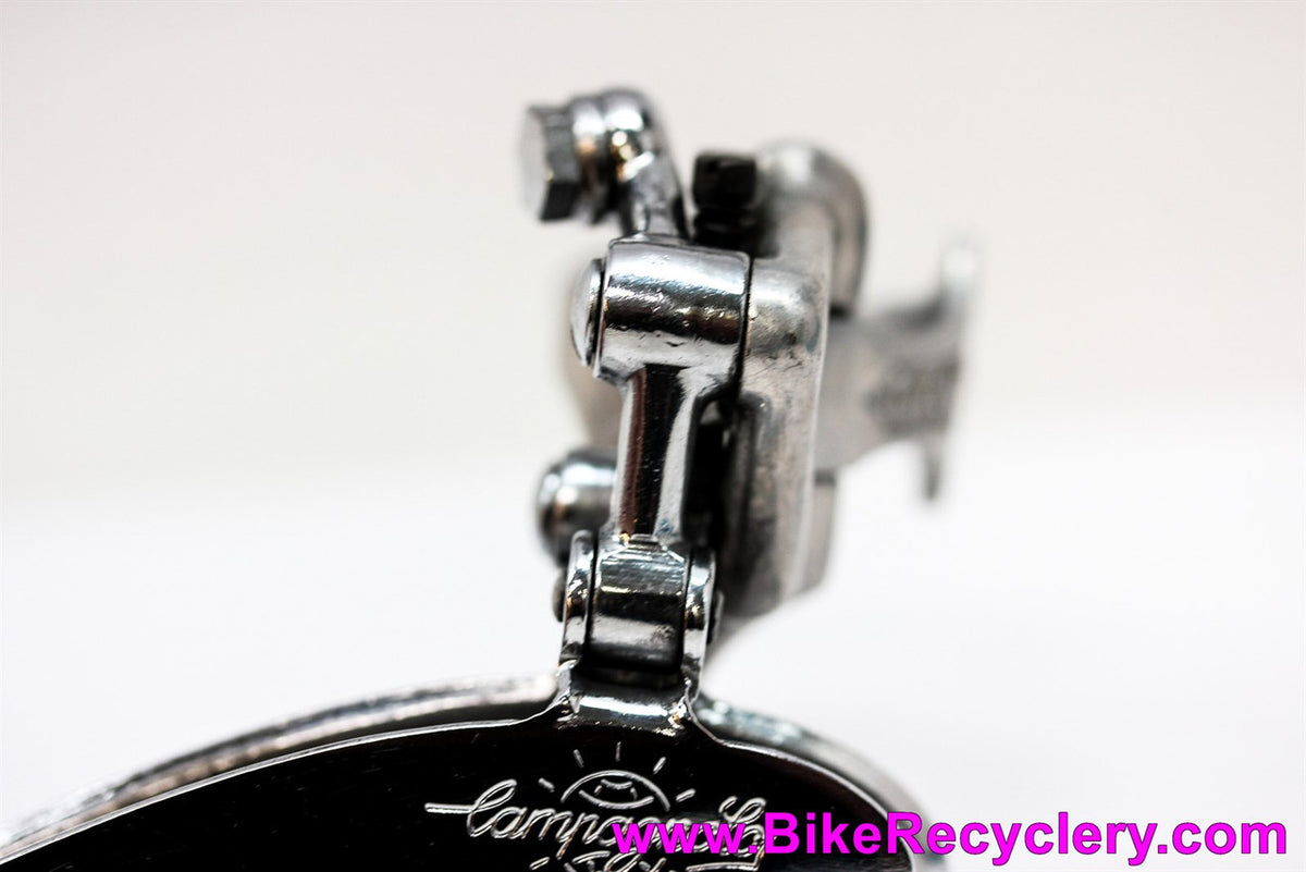 Early Campagnolo Record Front Derailleur: 1st Year! 1052/1 - Flat Head Pivots - No Slot Cable Stop Chrome Bronze Steel Arm (NEAR MINT++)