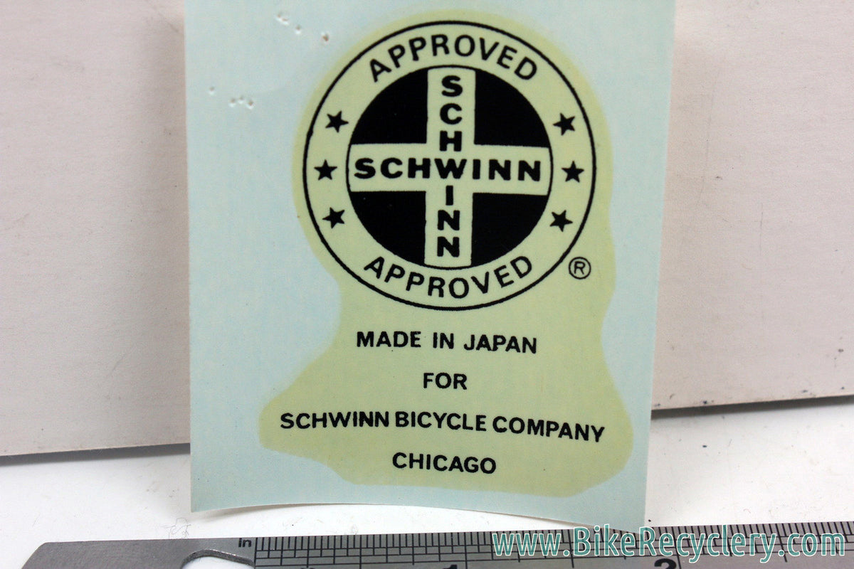 NOS Schwinn Approved Made in Japan Seat Tube Decal: Black - 1970's / 1980's - Original Factory Decals