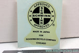 NOS Schwinn Approved Made in Japan Seat Tube Decal: Black - 1970's / 1980's - Original Factory Decals