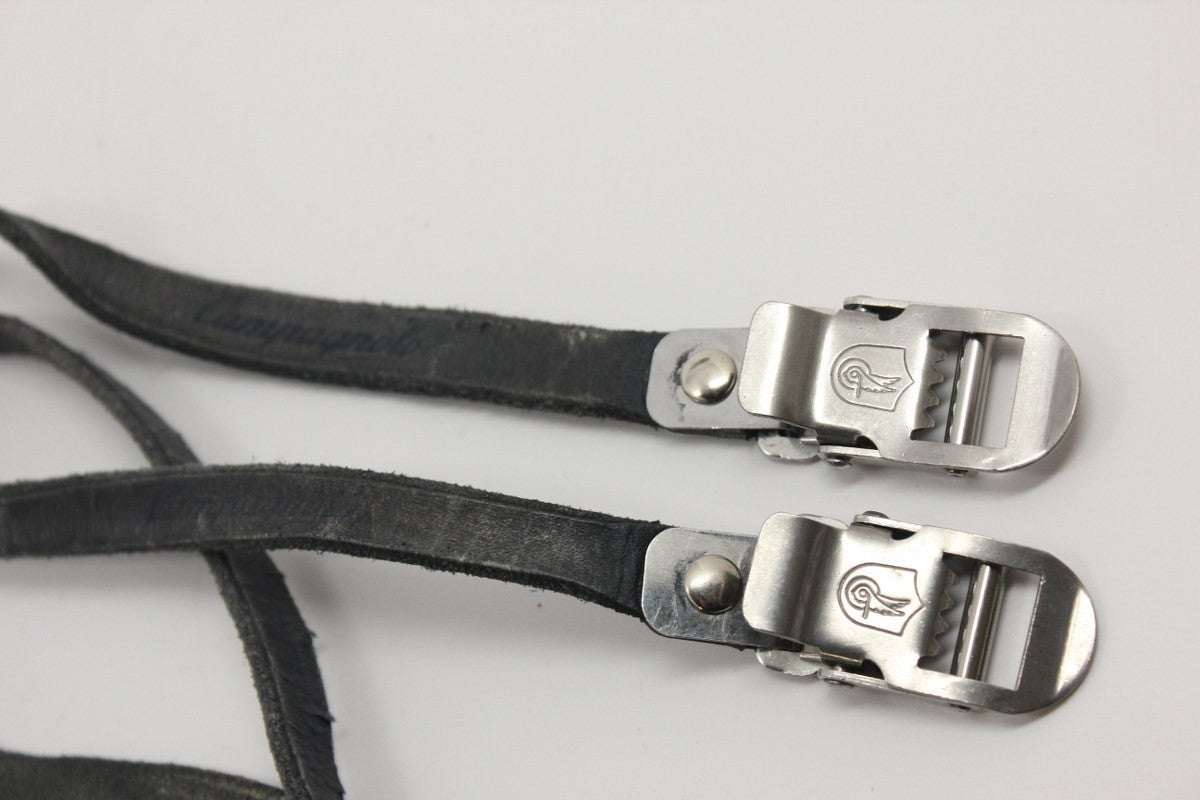 Vintage Campagnolo Toe Straps: Black Leather, EXC