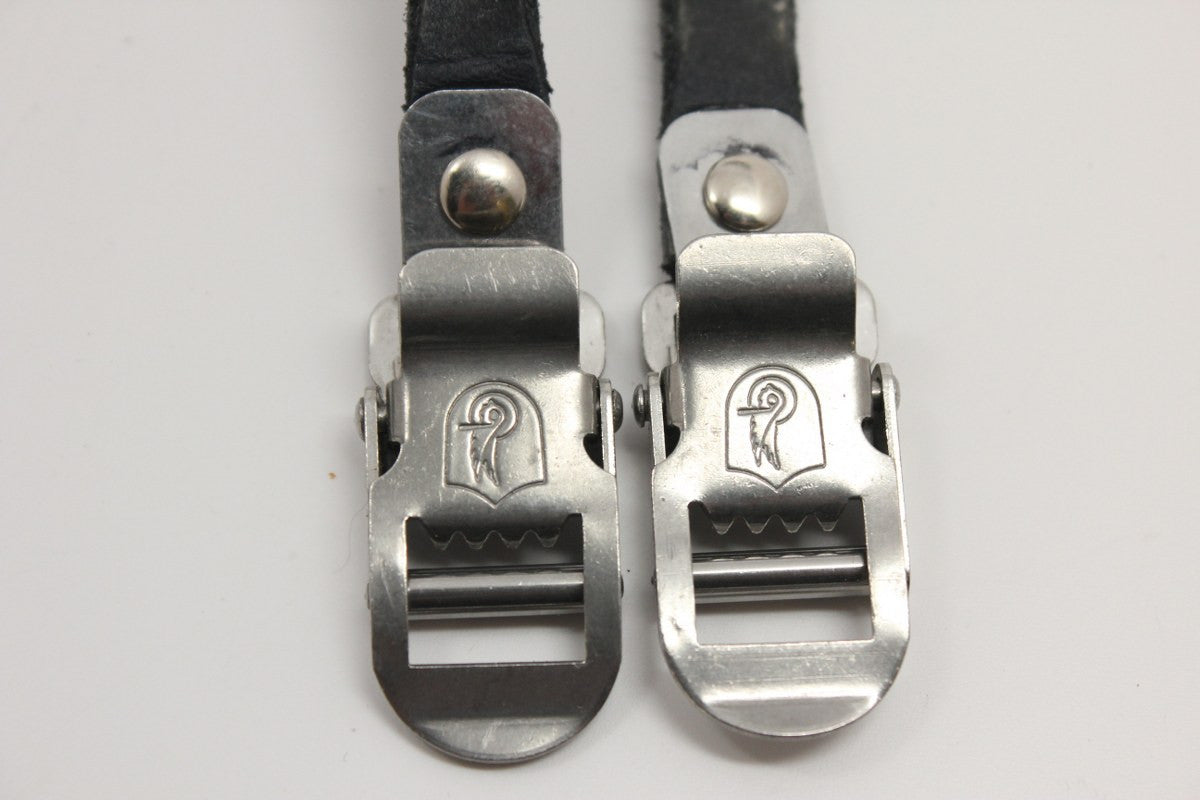 Vintage Campagnolo Toe Straps: Black Leather, EXC