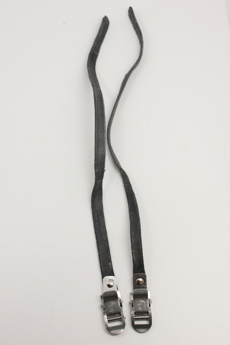 Vintage Campagnolo Toe Straps: Black Leather, EXC