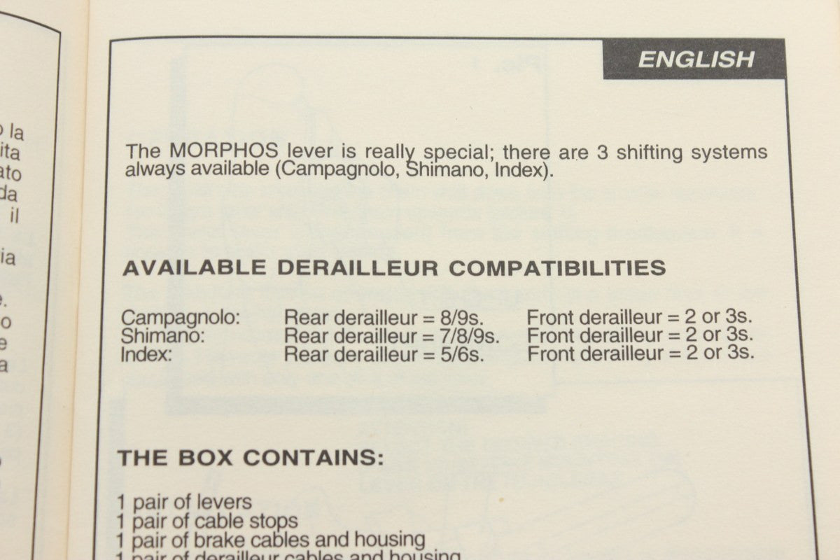 NOS Modolo Morphos 3X Carbon Ergo/STI Shifters: Compatible with 7/8/9sp Shimano, 8/9sp Campy, 5/6sp Indexed