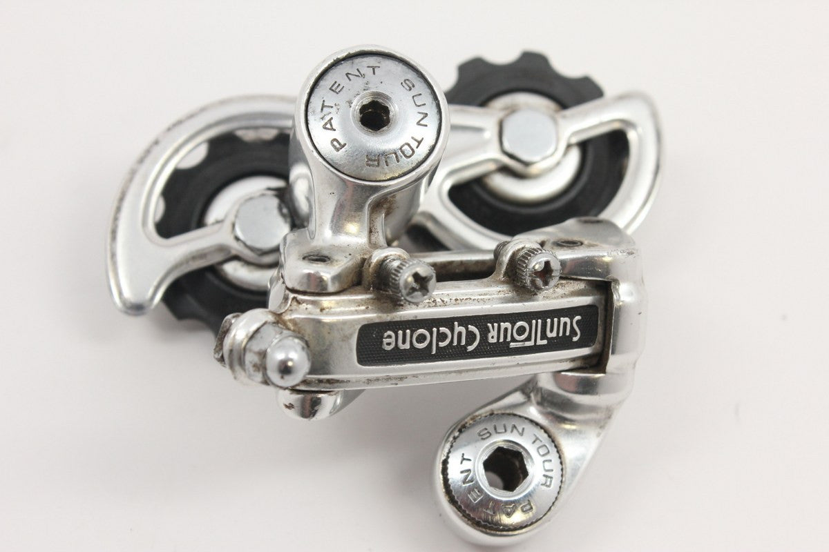 Suntour Cyclone Rear Derailleur: Silver 1st Gen 1977 MINT
