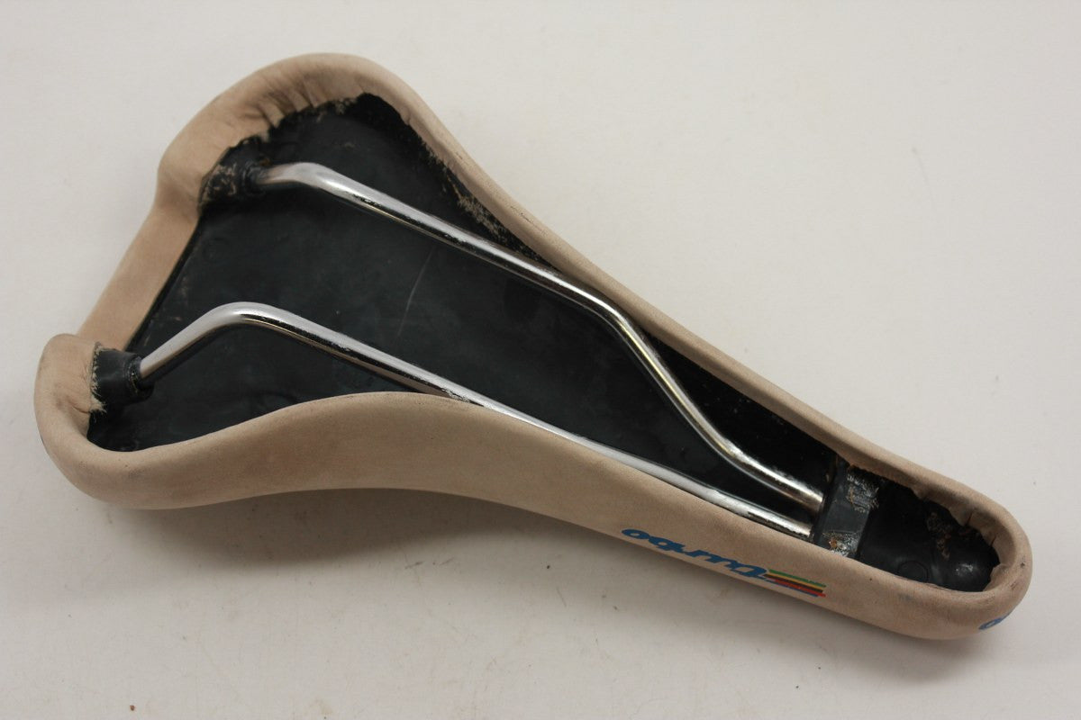 NOS Selle Italia Turbo Suede Leather Saddle, White, 1986