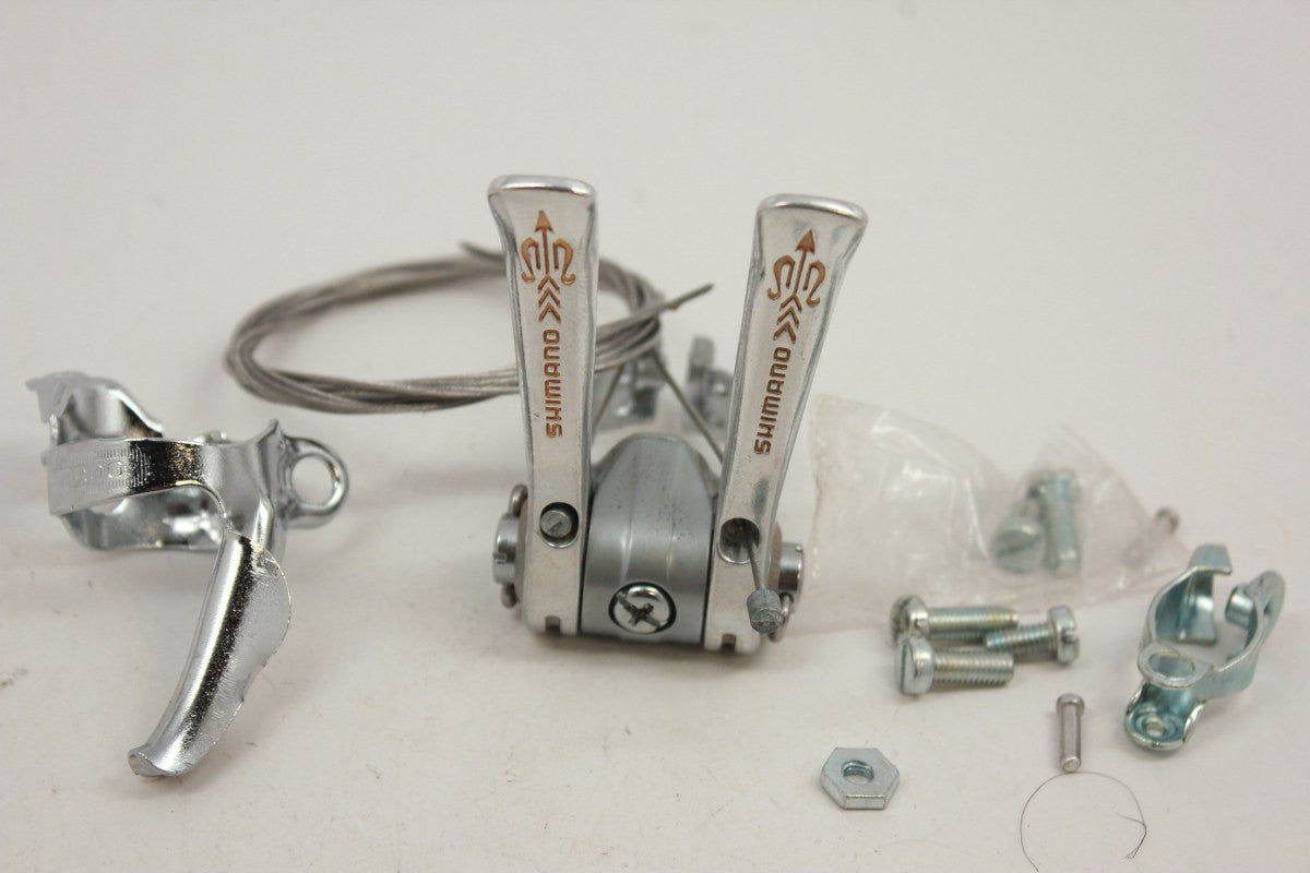 NOS Shimano 105 Golden Arrow Downtube Shifters: SL-A105, Clamp-on, w/Cable Clips & Cables