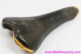 Selle Italia Turbomatic 3 Saddle: Brown Textured Leather w/ Yellow - 1990's