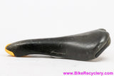 Selle Italia Turbomatic 3 Saddle: Brown Textured Leather w/ Yellow - 1990's