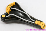 Selle Italia Turbomatic 3 Saddle: Brown Textured Leather w/ Yellow - 1990's