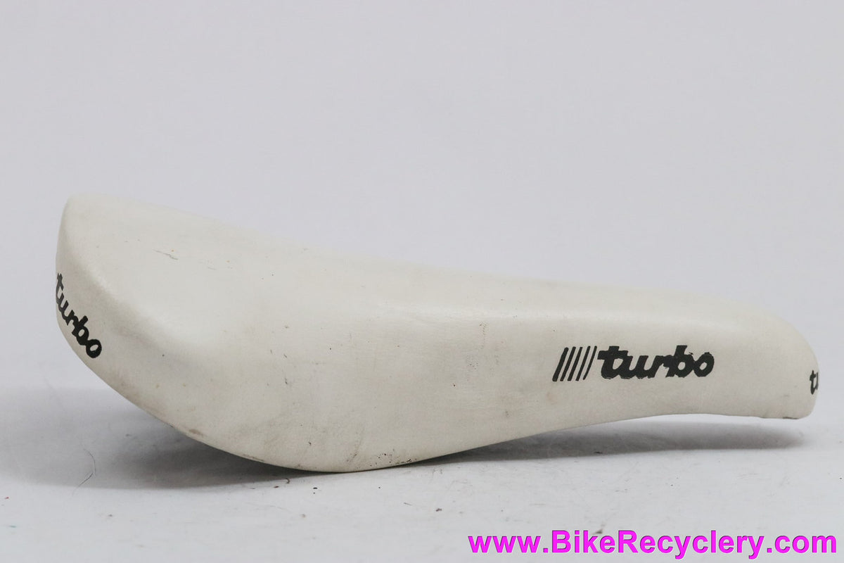 Selle Italia Turbo Saddle: Smooth White Leather - 1990 (EXC)