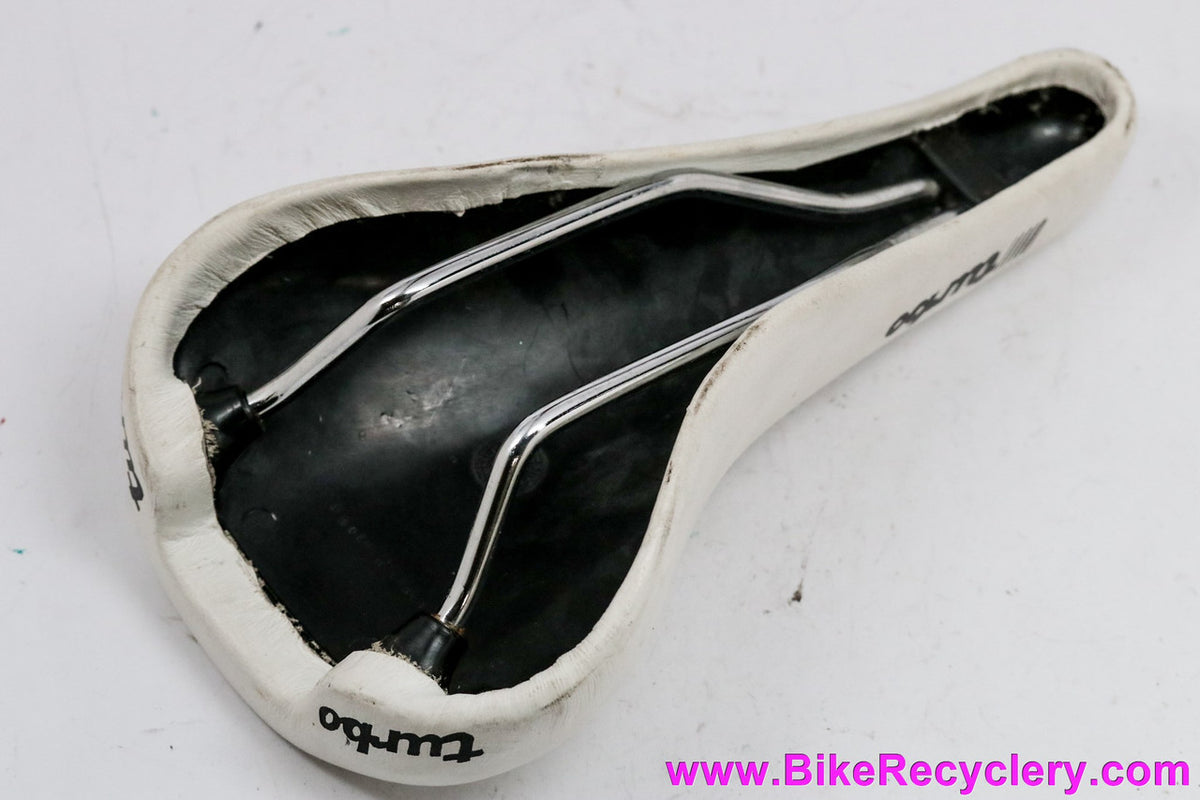 Selle Italia Turbo Saddle: Smooth White Leather - 1990 (EXC)