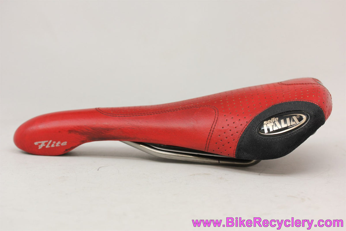 Selle Italia Flite Titanium Saddle: Red w/ Black Kevlar (Low Miles)