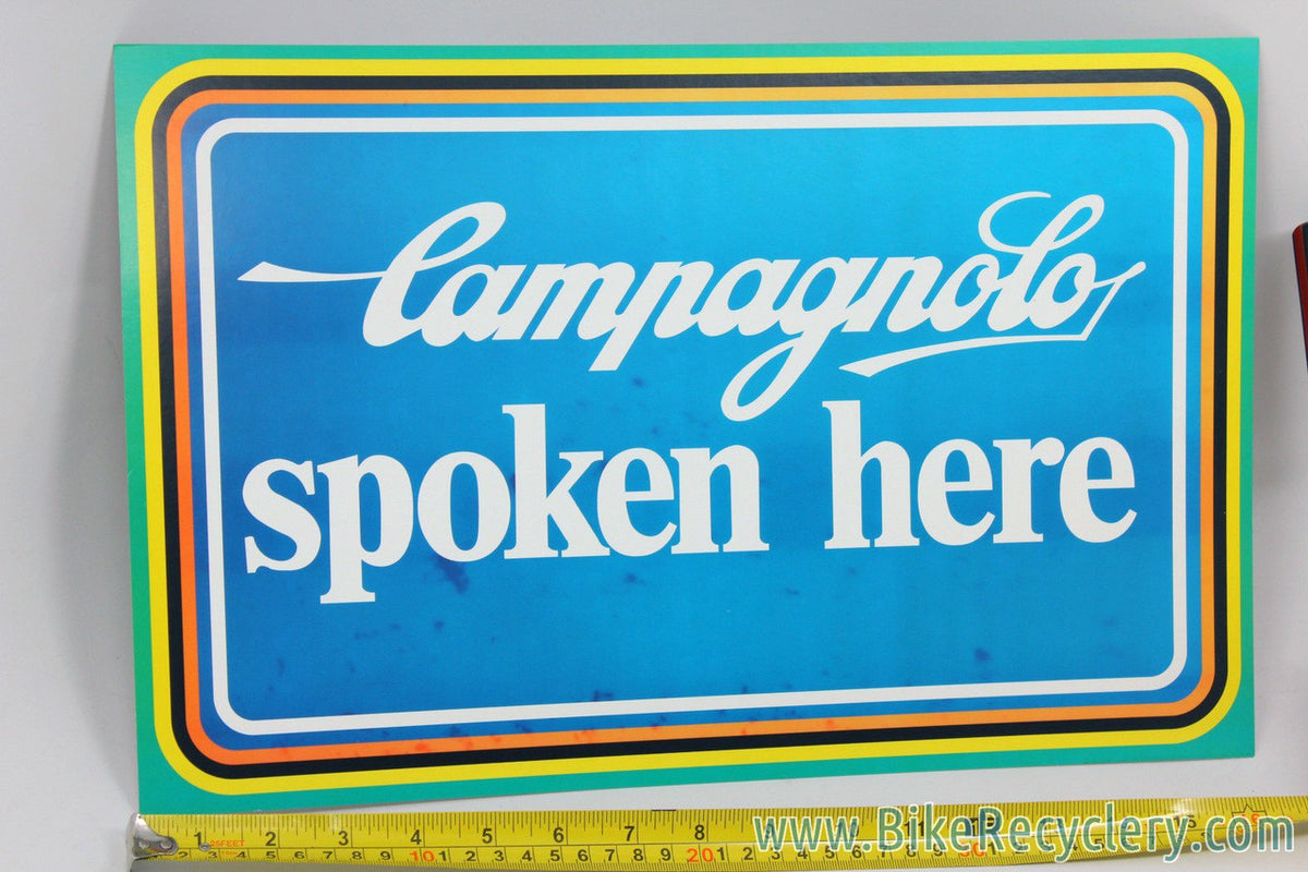 Vintage Campagnolo Spoken Here Cardboard Dealer Sign: 16x10" - 1970's / 1980's - RARE (MINT)