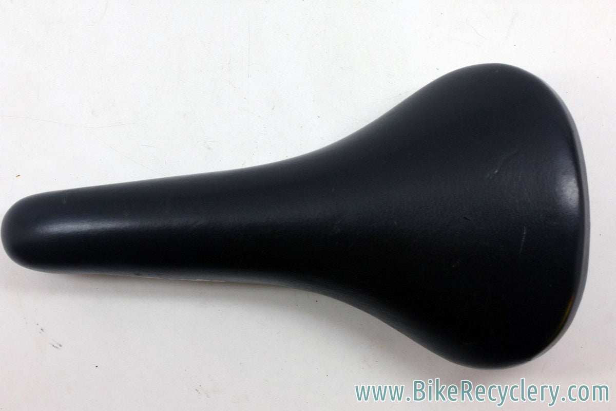 Selle Italia Turbo Saddle: Smooth Black Leather - White Decals - Vintage 1980's (NM+)