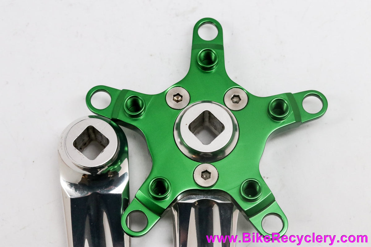 TNT HDS Crank Arms: Polished + Green Ano Spider - 175mm x 110/74mm (BARELY USED Near Mint++)