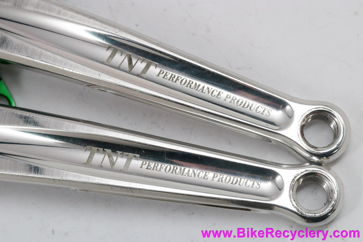 TNT HDS Crank Arms: Polished + Green Ano Spider - 175mm x 110/74mm (BARELY USED Near Mint++)