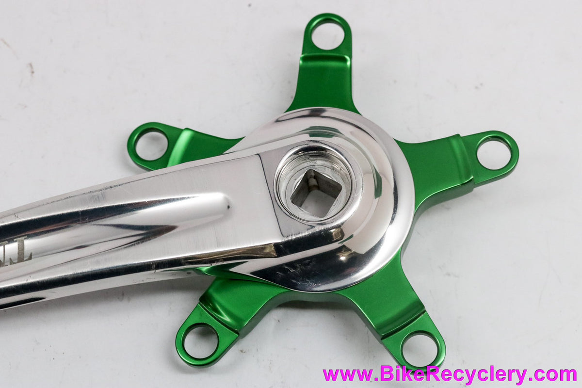 TNT HDS Crank Arms: Polished + Green Ano Spider - 175mm x 110/74mm (BARELY USED Near Mint++)