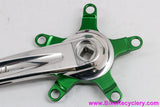 TNT HDS Crank Arms: Polished + Green Ano Spider - 175mm x 110/74mm (BARELY USED Near Mint++)