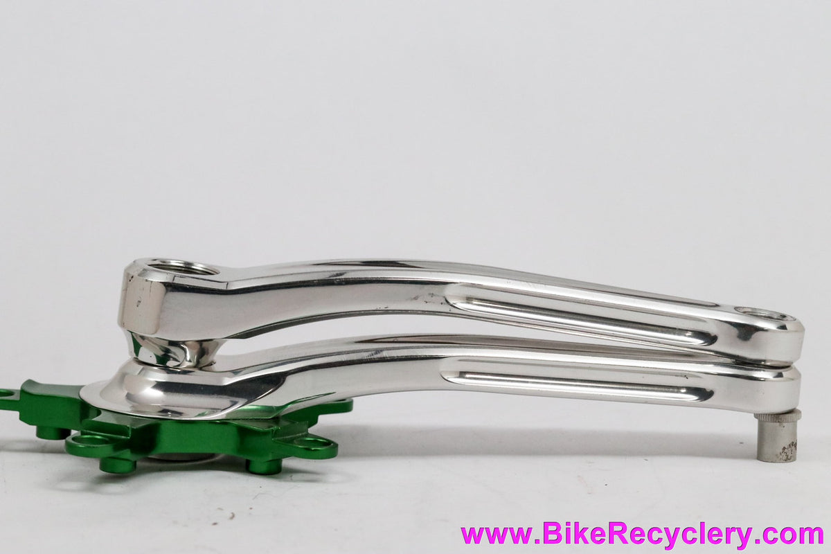 TNT HDS Crank Arms: Polished + Green Ano Spider - 175mm x 110/74mm (BARELY USED Near Mint++)