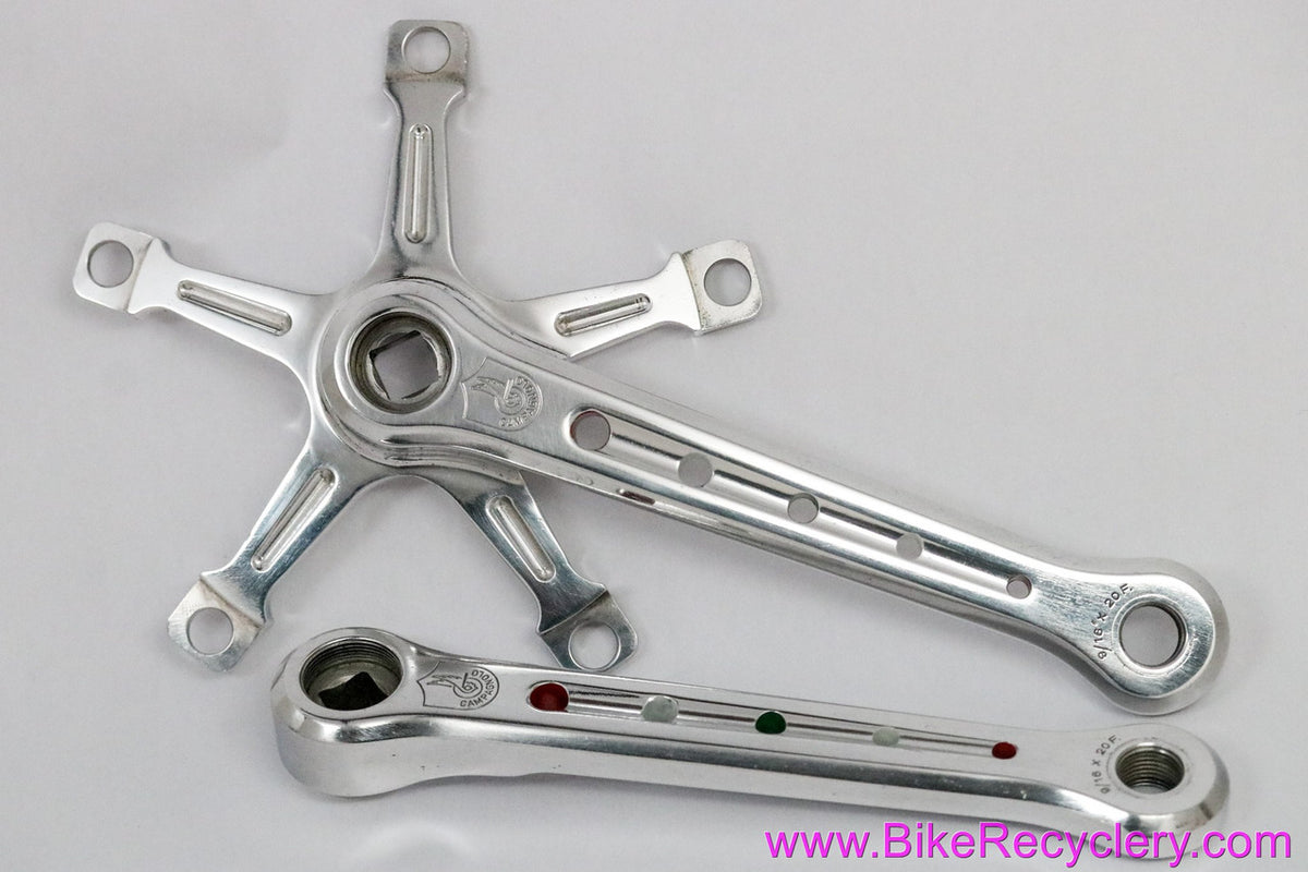 Drillium Campagnolo Nuovo/Super Record Crank Arms: #1049/A: 170mm - Italian Flag Infill - Dust Caps (Barely Used Near Mint++)