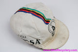 De Rosa Cycling Cap: White w/ WCS Stripes (Well Worn Patina)