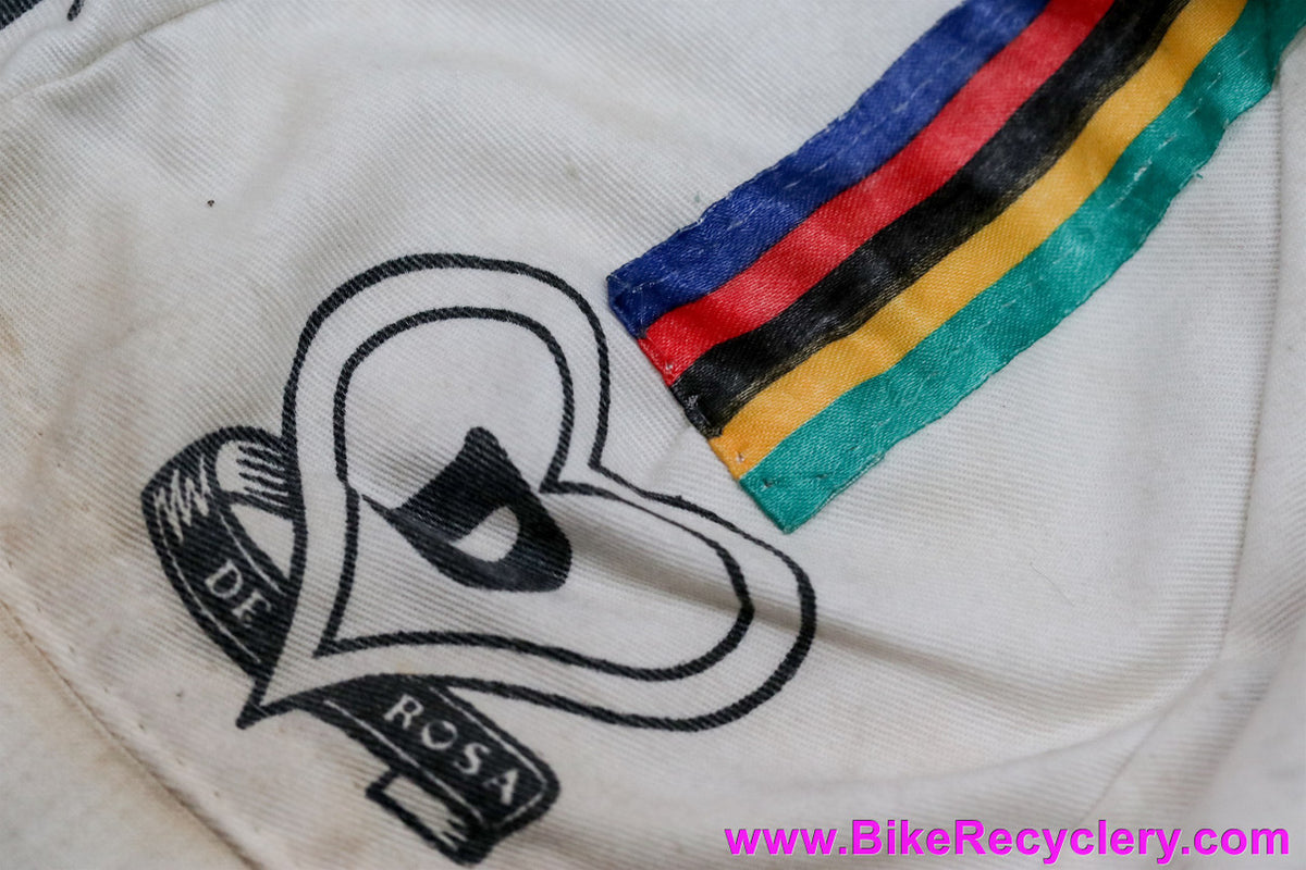 De Rosa Cycling Cap: White w/ WCS Stripes (Well Worn Patina)