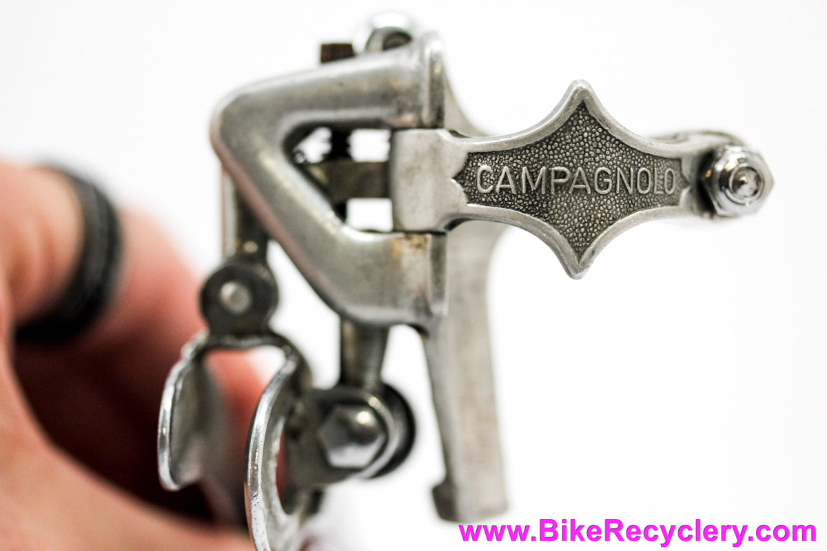 Early Campagnolo Record Front Derailleur: ~1958-1962! #1052/1 - Chrome Bronze Steel Arm - No Slot Cable Stop (EXC+)