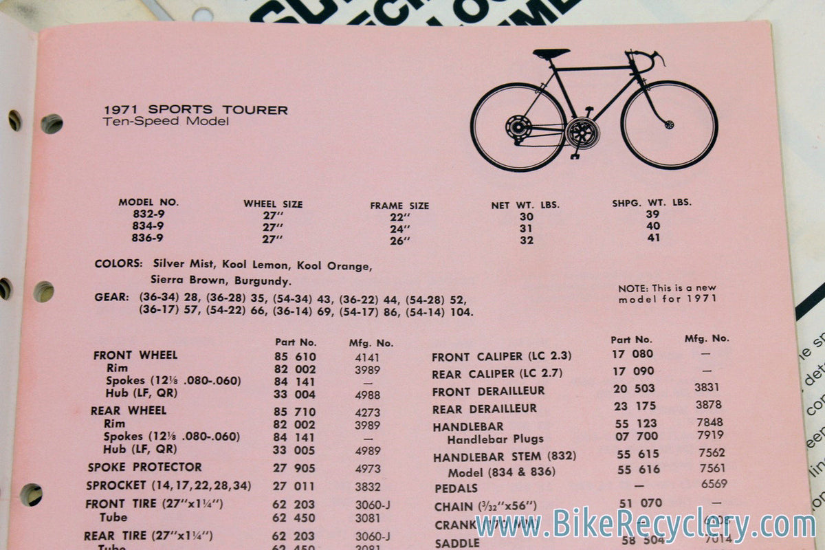 Schwinn Bicycle Repair Parts Specifications Catalog LOT: 1986 to 1999 - 10pc - Stock part specs for every bike model!