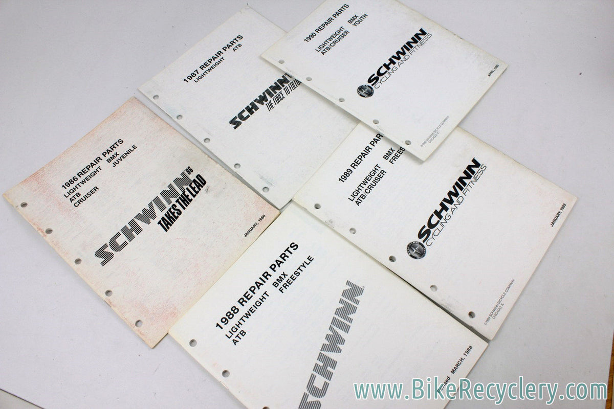 Schwinn Bicycle Repair Parts Specifications Catalog LOT: 1986 to 1999 - 10pc - Stock part specs for every bike model!