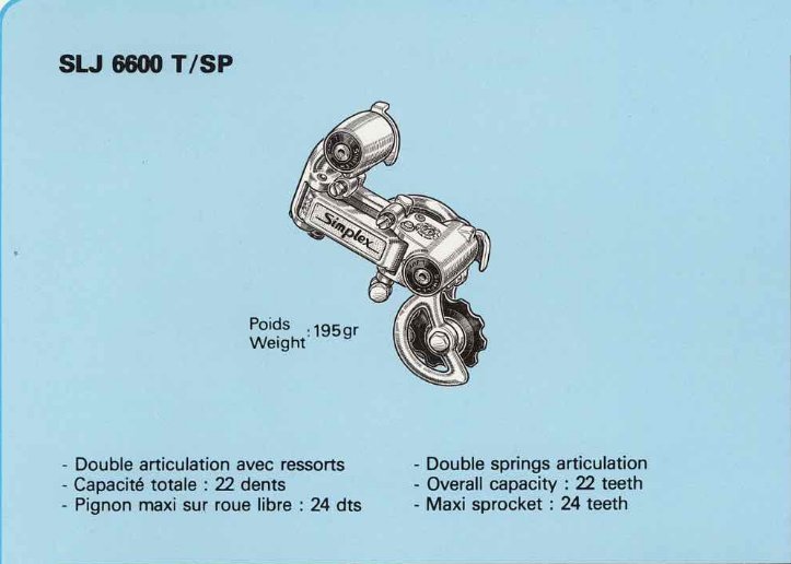 Simplex Prestige Super LJ SLJ6600 T/SP Rear Derailleur: Aerodynamic - Short Cage - Silver (Near Mint+)