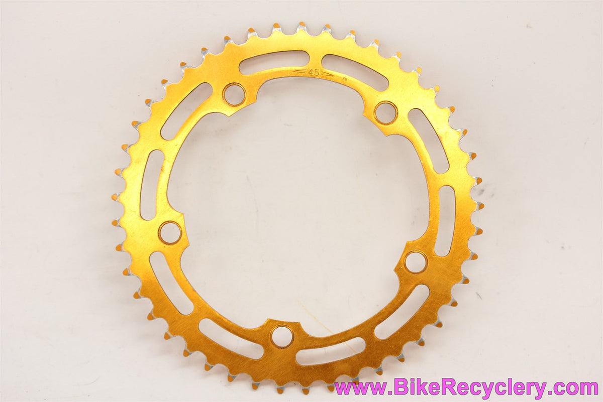 Shimano Takagi DX / MX BMX Chainring: GOLD Ano - 45T x 130mm - 3/32" - Old School 1980's (Near Mint Show Worthy!)