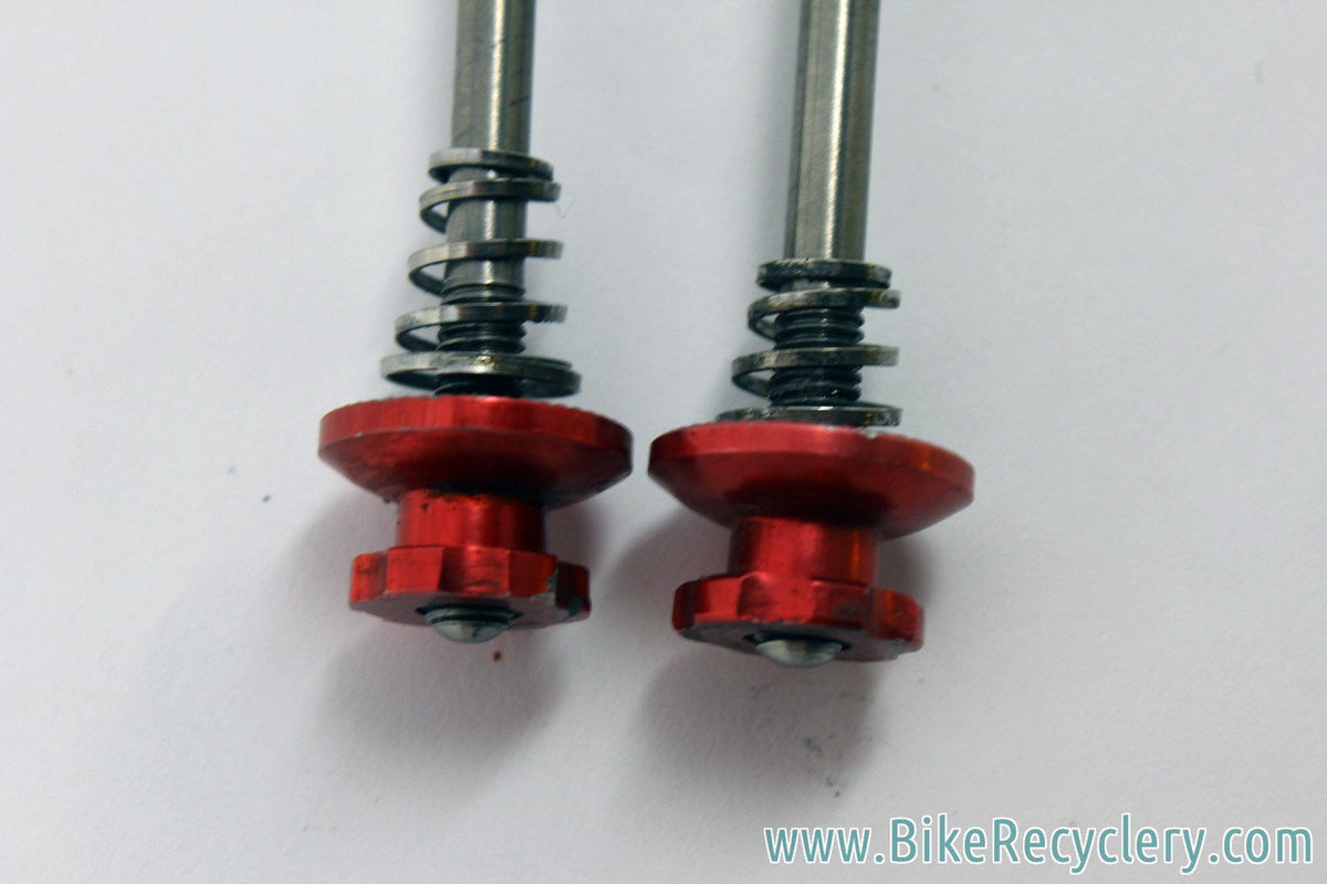 Red Anodized CNC Titanium QR Skewers: 47g - 135mm