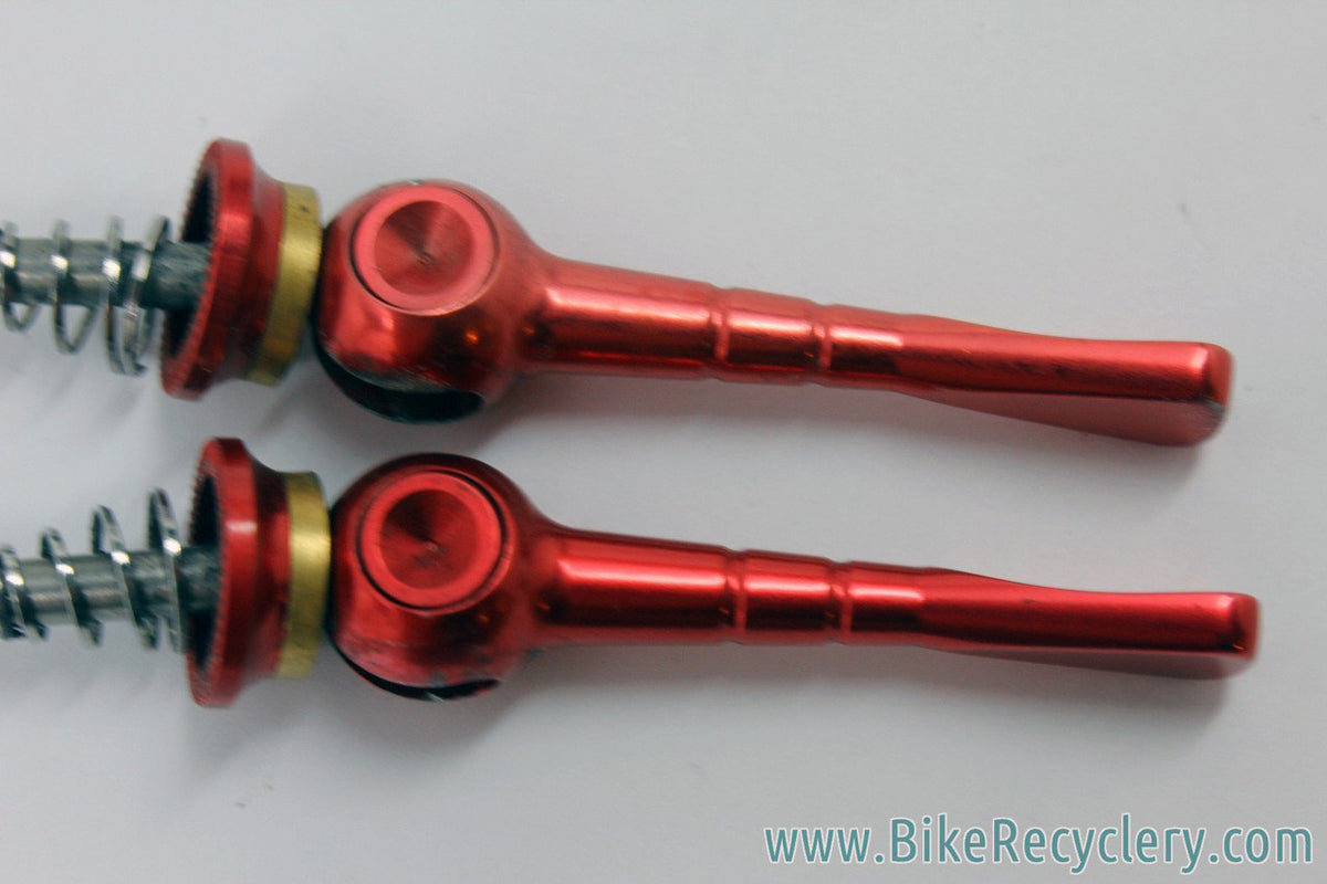 Red Anodized CNC Titanium QR Skewers: 47g - 135mm