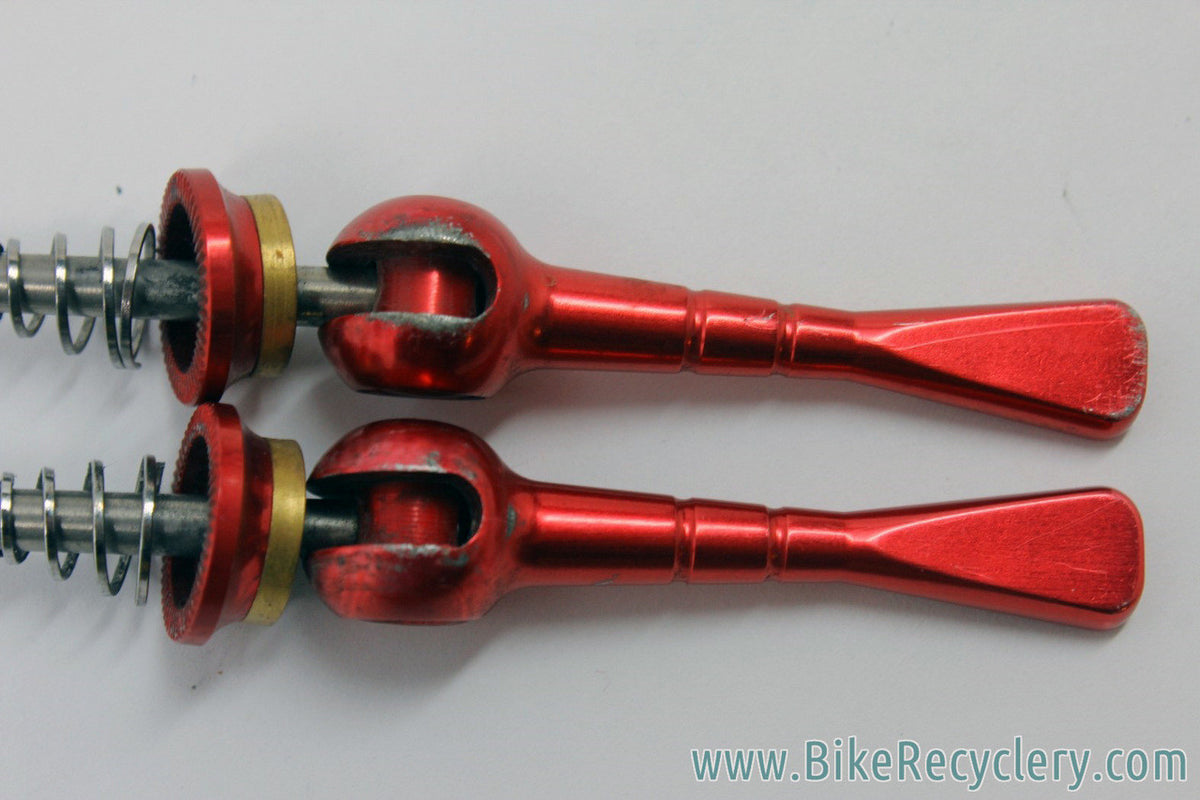 Red Anodized CNC Titanium QR Skewers: 47g - 135mm