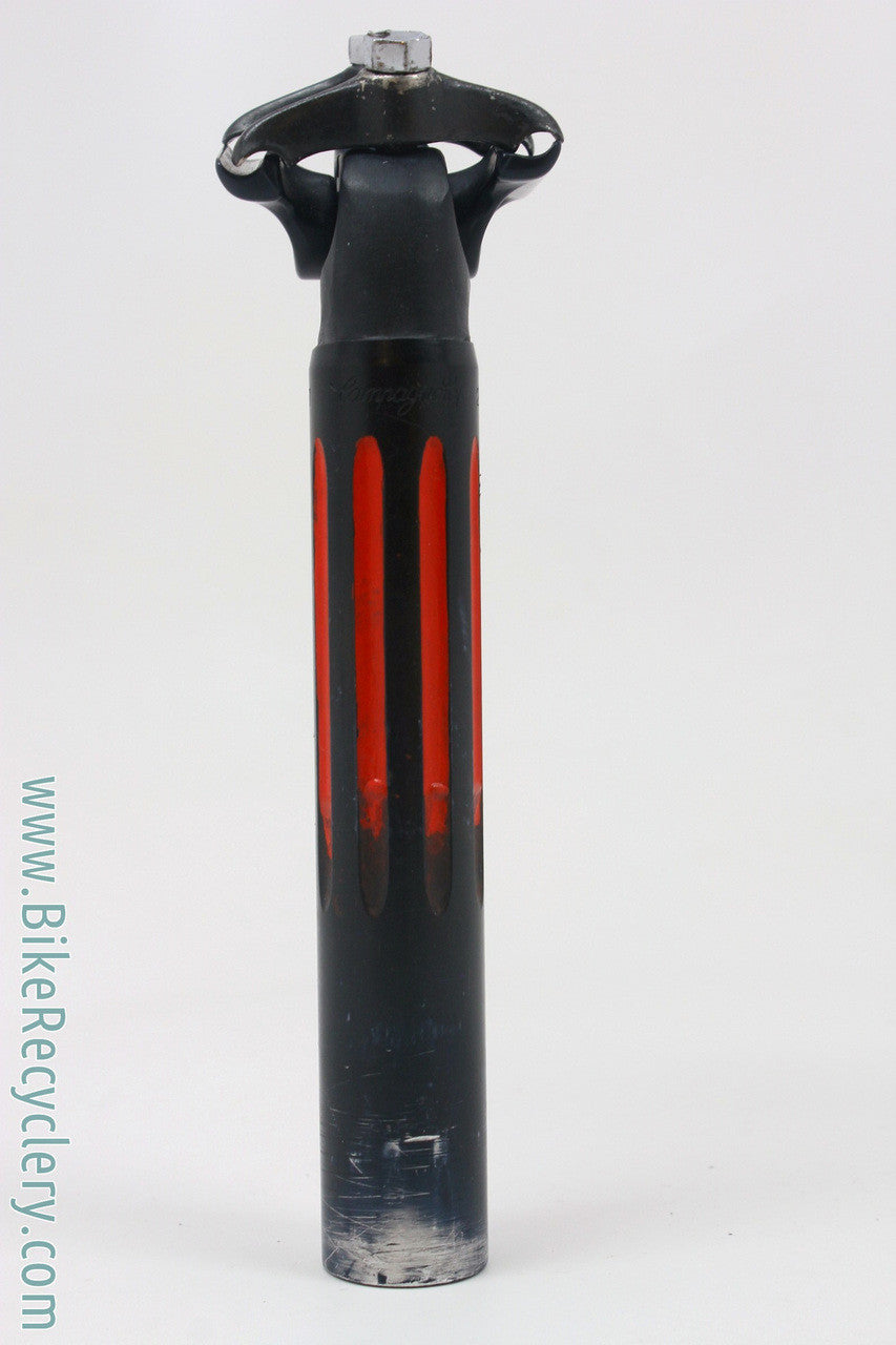 Campagnolo Super Record 2-Bolt Fluted Seatpost: 27mm - 1970's - Alloy Ears - Powdercoated Black & Red (RARE)