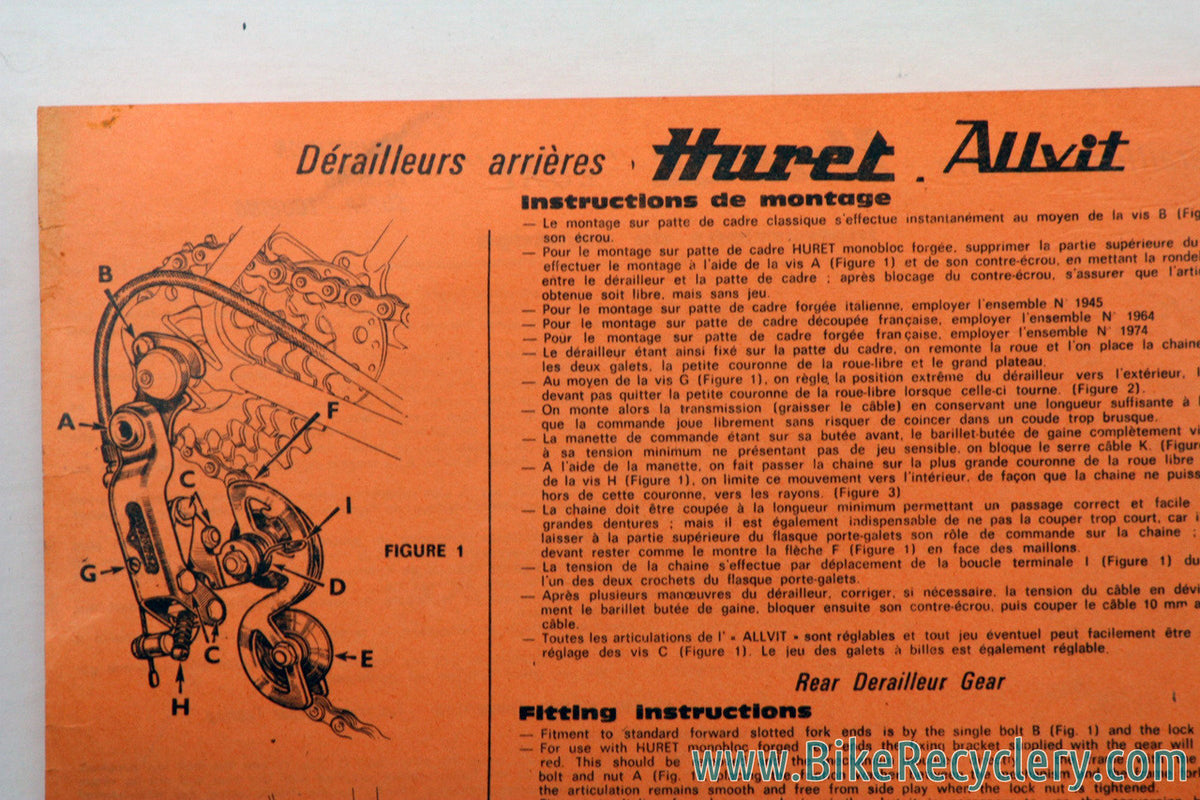 Huret Luxe / Alvit Gruppo Manual w/ Diagrams & Part numbers: 1960's ?