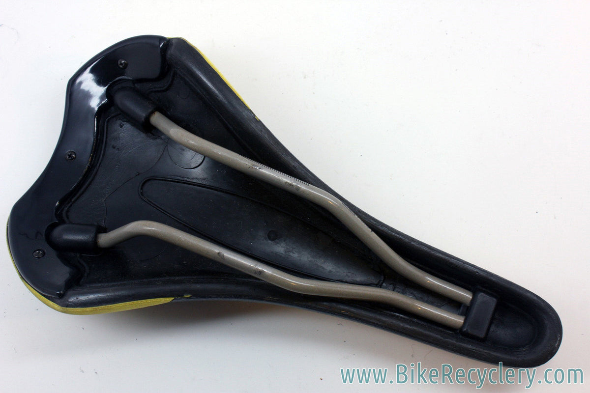 Selle Italia XO Saddle: Black Leather & Yellow Kevlar - Early 2000's (Near Mint)