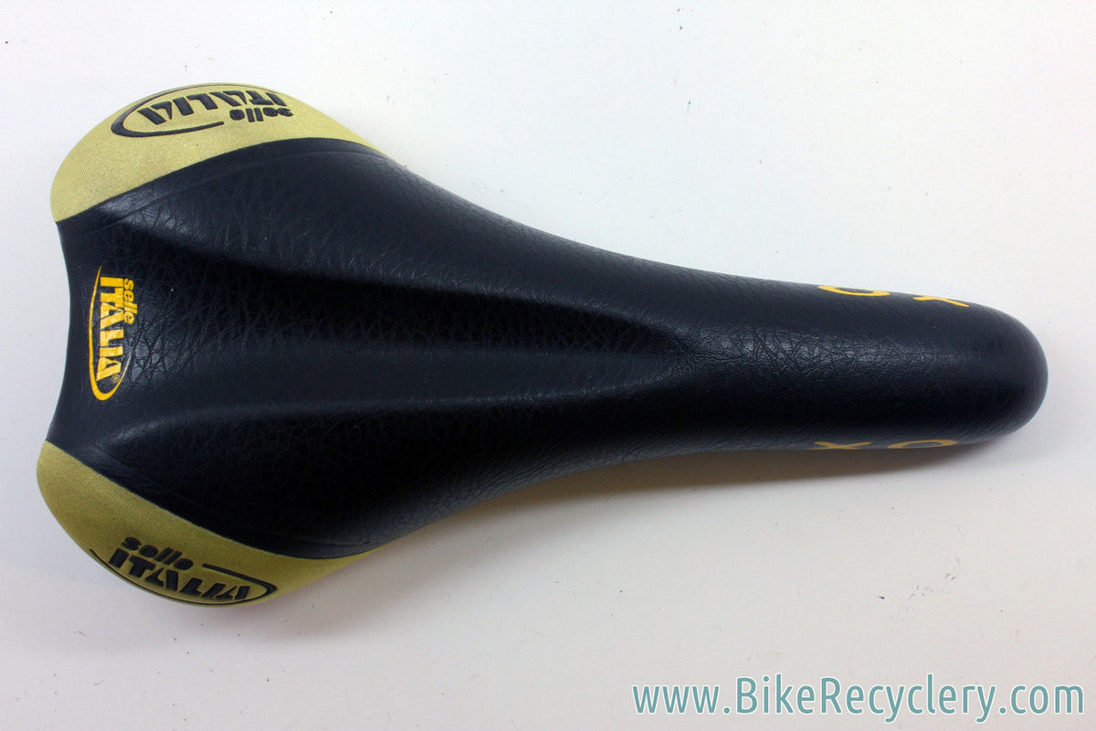Selle Italia XO Saddle: Black Leather & Yellow Kevlar - Early 2000's (Near Mint)