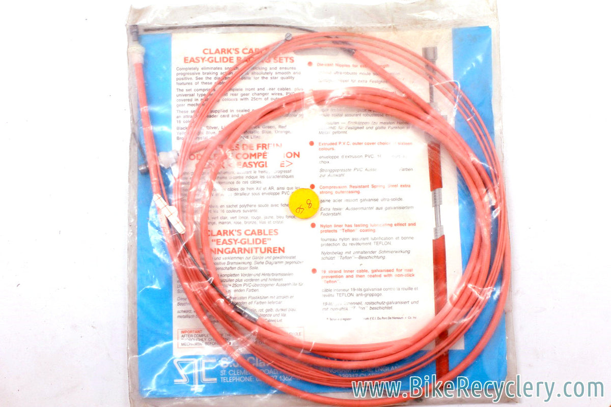 NIB/NOS Vintage PINK (Peach) Road Brake/Shift Cable & Housing Set: Clark's Easy Glide - Teflon - French & Standard Ends