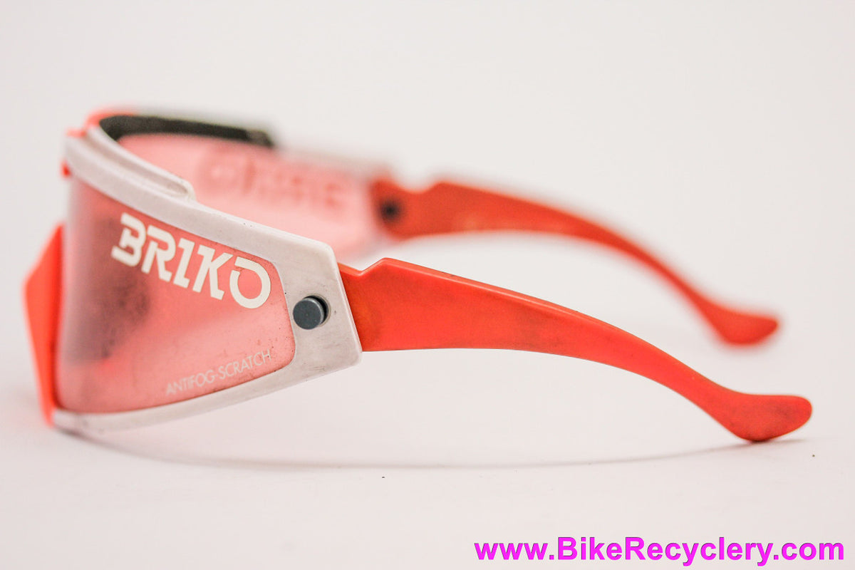1990's Briko Shot Sunglasses: Mario Cipollini Era! Pro Ridden! White + Orange - Thrama Strato Plus/50 - Swivel Arms