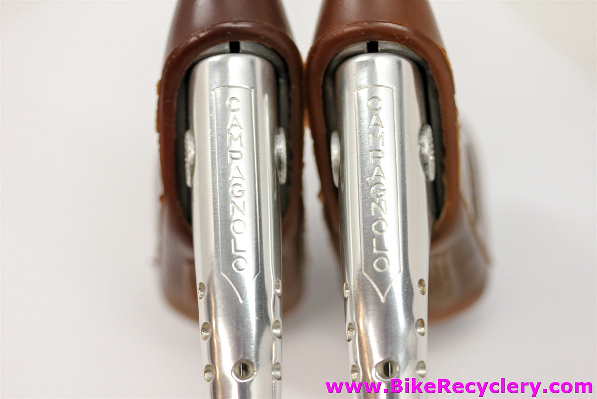 NOS Campagnolo Super Record Brake Levers:  #4062 - Drilled - Gum Tan/Brown Hoods (Take off)