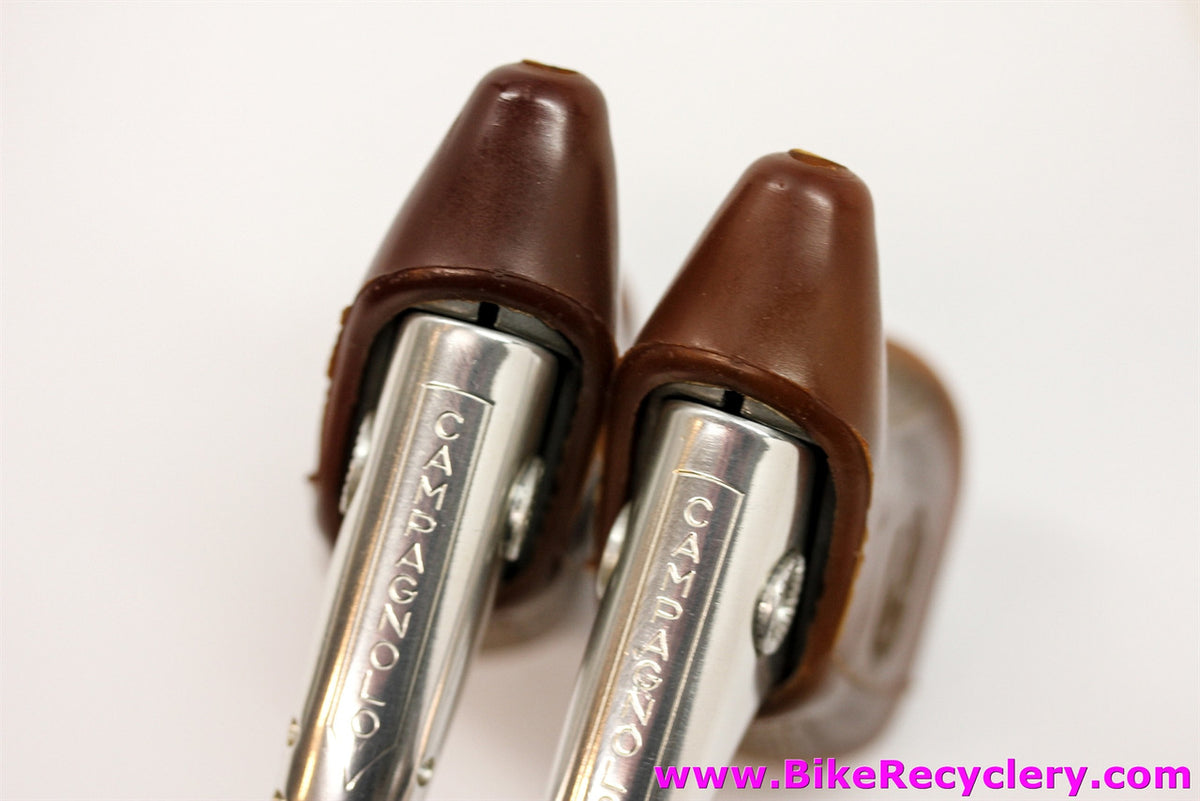 NOS Campagnolo Super Record Brake Levers:  #4062 - Drilled - Gum Tan/Brown Hoods (Take off)