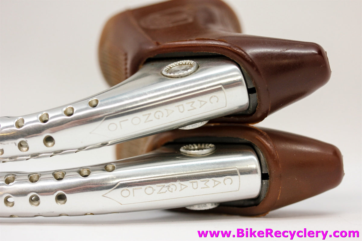 NOS Campagnolo Super Record Brake Levers:  #4062 - Drilled - Gum Tan/Brown Hoods (Take off)