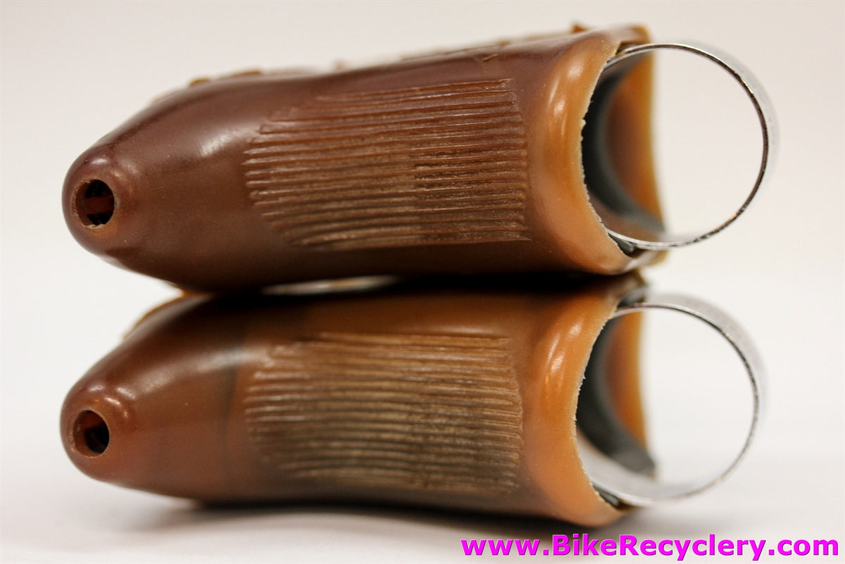 NOS Campagnolo Super Record Brake Levers:  #4062 - Drilled - Gum Tan/Brown Hoods (Take off)