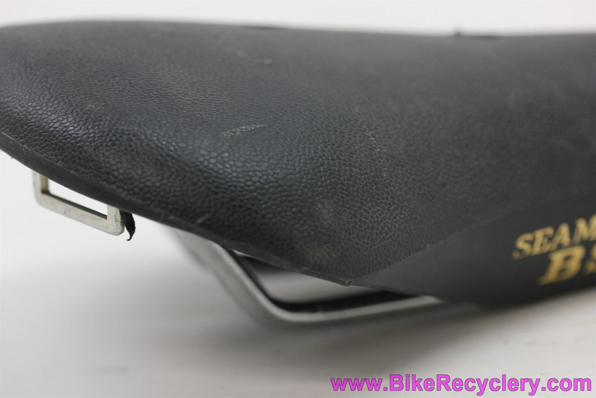 NOS Fujita Seamless BS Uncovered Plastic Saddle: Made in Japan - Black w/ gold Foil Logo- BMX - Kierin