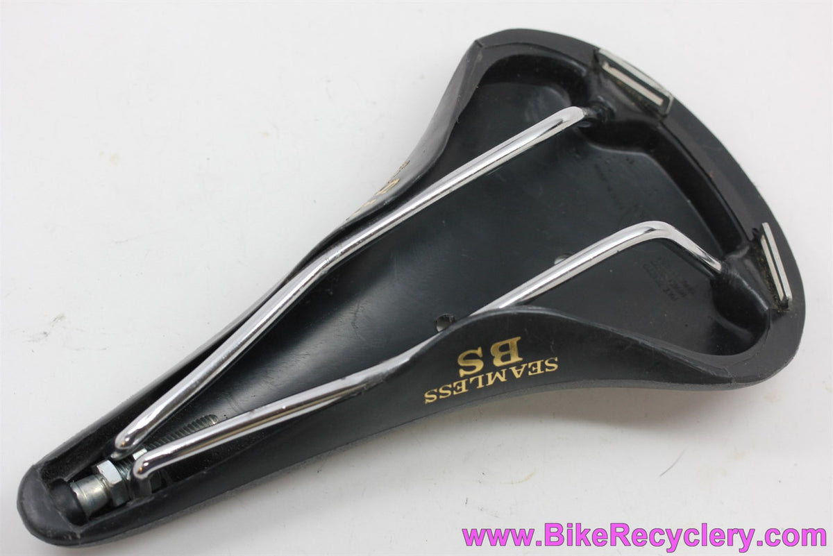 NOS Fujita Seamless BS Uncovered Plastic Saddle: Made in Japan - Black w/ gold Foil Logo- BMX - Kierin